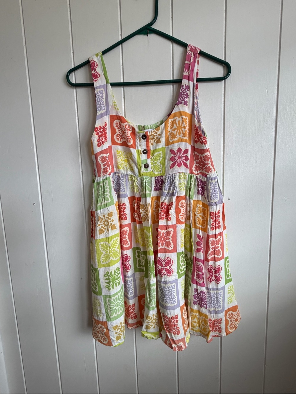 Leikinis Colorful Quilt Block Print Babydoll Dress Size Medium